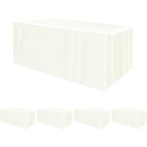 HolidayIdeas Fitted Tablecloths for 6 Foot Rectangle Table, Wrinkle Resistant Washable Table Cover 30x72 Inch for Vendor Booth Display, Banquet, Trade Show, Beige, 4 Pcs