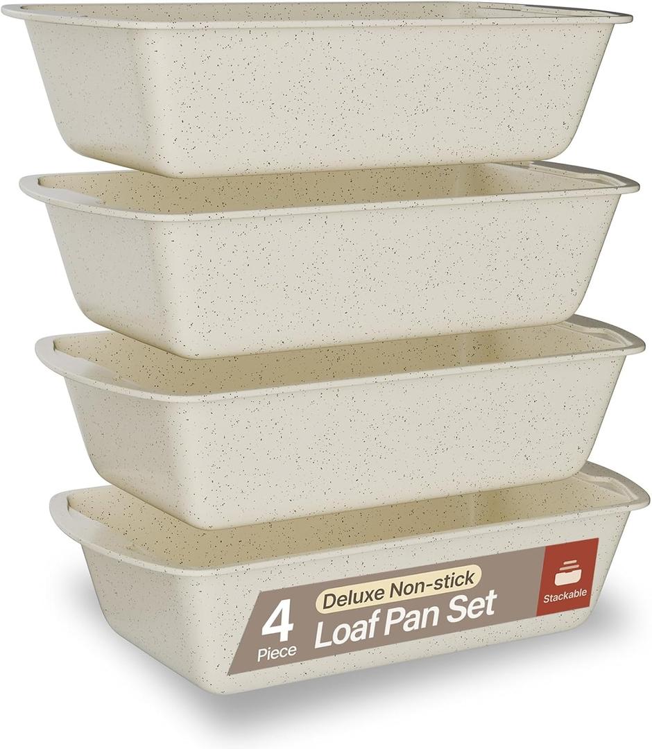 Nonstick Loaf Pan Set Pack of 4, Carbon Steel 11" Large Baking Bread Pan, Oven Safe Up to 450F, PFOA, PFOS, PTFE Free, Space Saving Stackable Design, Stain Resistant, Dishwasher Friendly,White Marble