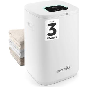 SereneLife Towel Warmer Bucket - Compact 23L Bathroom Towel Heater with Essential Oils Disc Holder, Adjustable Timer, Auto Shut-Off, Power Cord Storage & LED Display, Fits 2 Oversized Towels (White)