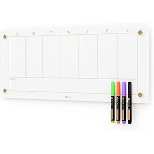 Glass Golden Weekly Dry Erase Calendar White Board for Wall, to Do List & 7 Days Planner Whiteboard for Home Office, 23x9.5, 4 Wet Erase Markers Included, Yeoux