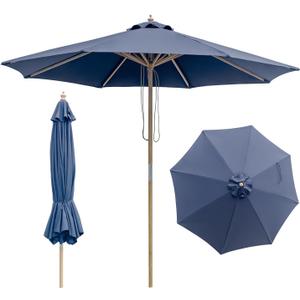 9FT Wood Patio Umbrella, Large Outdoor Table Pool Umbrella
