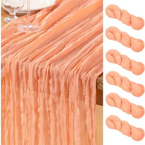 DeZerlor Peach Cheesecloth Table Runner 6 Pack Spring Easter Table Runners Boho Gauze 120 Inches Cheese Cloth Table Decor for Wedding Bridal Baby Shower Parties