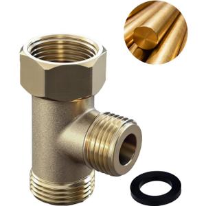 Brass Made T Adapter Compatible with LUXE Bidet, Brass T Valve for (7/8 x 7/8 x 1/2), 3-way T Connector Bidet Attachment for Toilet