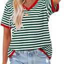KISSMODA Womens Casual Tops Summer Short Sleeve T Shirt Striped Color Block Pullover Blouses (Medium)