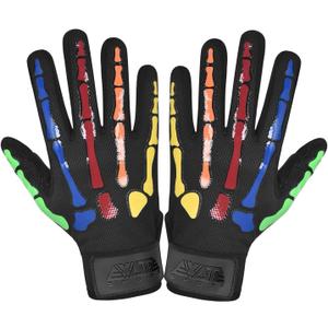 Exote Skeleton Baseball and Softball Batting Gloves for Men Women Youth & Adult Sizes -Short Cuff Breathable Leather Baseball Batting Gloves with Extra Grip (Black Colorful), Medium