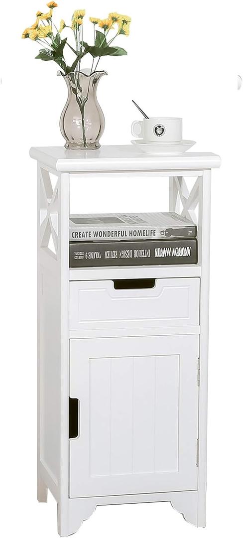 30" High Fully Assembled Nightstand with Drawer and Doors,Solid Wood,White, 11.8D x 13W x 30.1H in