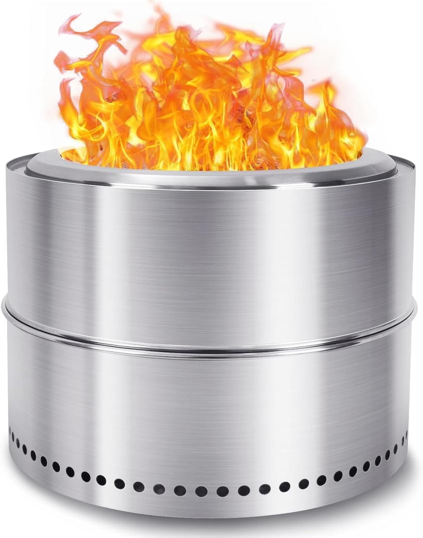 HGD 20 inch Smokeless Firepit Outdoor, Portable Smokeless Fire Pit for Camping with Travel Bag, Stainless Steel Wood Burning Stove for Backyard & Patio, Easy Setup & Compact Storage (20 Inch Portable, Silver)