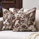 Aeckself Pack of 2 Decorative Chenille Floral Throw Pillow Covers Vintage Couch Pillow Covers 20 x 20 Inch Neutral Farmhouse Cushion Covers Home Decor for Sofa Bed Living Room Caramel Brown