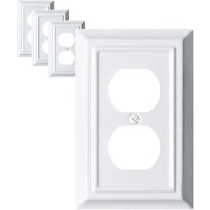 Metal Decorative Wall Plate, Electrical Outlet Covers, Light Switch Covers, Thick and Durable Mid Size 3.16'' x 4.92'' Switch Plate in Various Styles (Pure White, 1 Gang Duplex 4 PK)