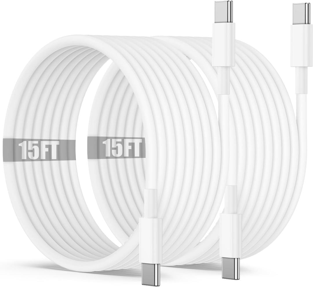 15ft USB C to C Charging Cable,Extra Long Fast Type C to C Charger Cord 5M for Apple iPhone 17 Pro Max/17 Air/16 Pro Max/15 Plus,MacBook Pro 2021/2020,iPad 12.9/11 inch/Mini/Air 5/4,Samsung Galaxy S25