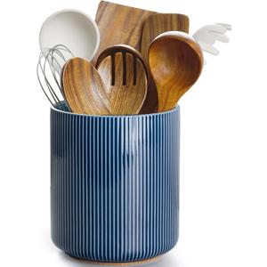getstar Large Kitchen Utensil Holder for Kitchen Counter (H7.2 x W6.2), Ceramic Cooking Utensil Holder with Cork Mat (Navy, Utensils Not Included)