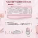 Wireless Keyboard and Mouse Combo, Wave Keys Full-Sized Ergonomic Keyboard with Cushioned Plam Rest, Phone Holder, Comfortable Natural Typing, 2.4G Cordless Set for Computer, Laptop, Pc, Mac, Windows