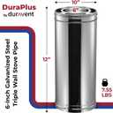 Duravent DuraPlus - 6in. X 12in. Diameter Chimney Pipe, Stainless Steel