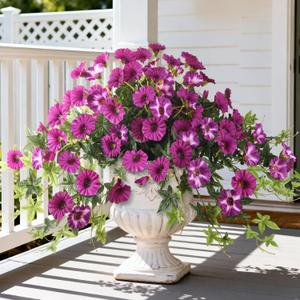 Artificial Fake Flowers Hanging Plants for Outdoor Spring Summer Decoration, 2Pcs Faux Petunias Realistic Silk Flower UV Resistant No Fade for Home Outside Garden Balcony Yard Porch Indoor (Fuchsia)