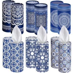 Outus 12 Pcs Mandala Car Tissues Cylinder Holder with 3 Ply Facial Tissue Bulk Round Tissue Holder Travel Tissues Boxes Container for Car Cup Wedding Birthday Party