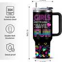 WWHSAl Girls Just Wanna Have Fun Neon Girl Tumbler  Bachelorette Party Girl Birthday Slumber Party Pajama Partys Girls Night Out Stainless Steel Insulated Travel Mug Trendy Gift for Teen 40oz