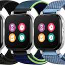 3 Pack Kids Nylon Bands Compatible with Gizmo Watch 3 2 1/Gabb Watch 3e 3 2 1/Sync UP Watch/Cosmo Jr Track Watch, 20mm Hook & Loop Soft Breathable Velcro Watch Band for Boys & Girls (Regular Size, Black/Blue/Deep Blue)