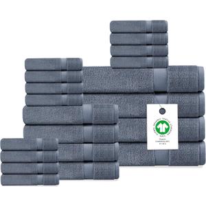 Organic Cotton Luxuriously Plush Bath Towel 20 Piece Set|GOTS & Oeko-TEX Certified|Premium Hotel Quality Towels|Feather Touch Technology|650 GSM Long Staple|Soft, Quick Dry & Ultra-Absorbent, 30 inches x 58