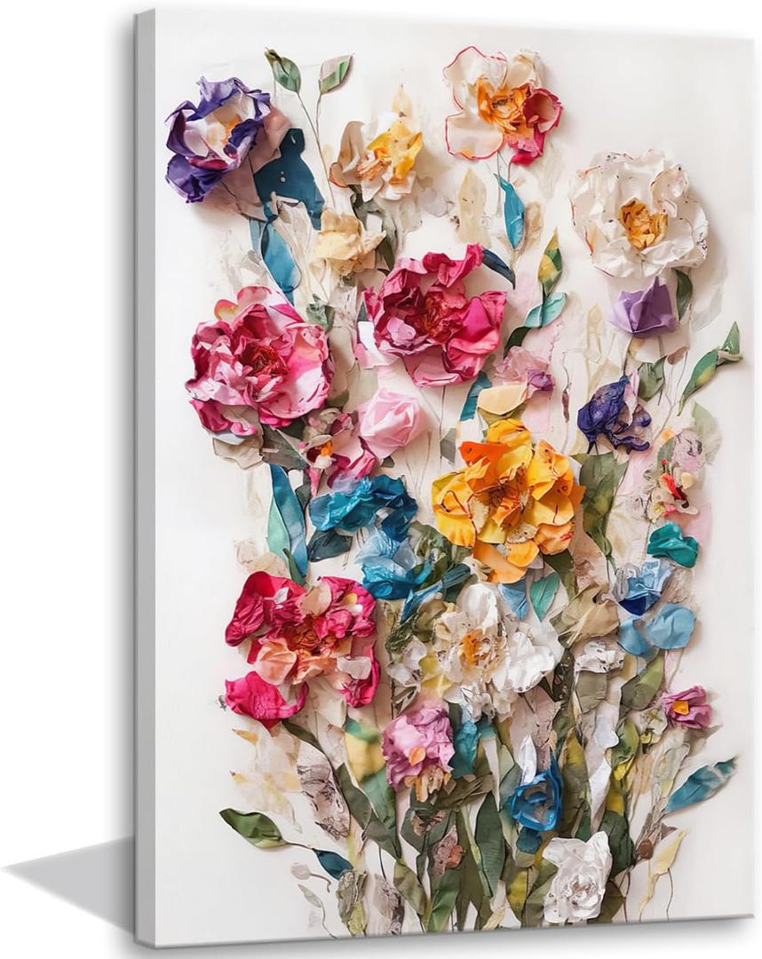 Framed Colorful Floral Canvas Wall Art Flowers Rose Wildflowers painting Wall Decor Artwork Modern Botanical Picture paints Poster Prints Ready to Hang (Floral, 16x24 Inch Framed) (24L" x 16W")