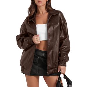 Sampeel Leather Jacket Women Faux Oversized Motorcycle Bomber Coats 2025 Fall Fashion Outfits Winter Clothes (Small)