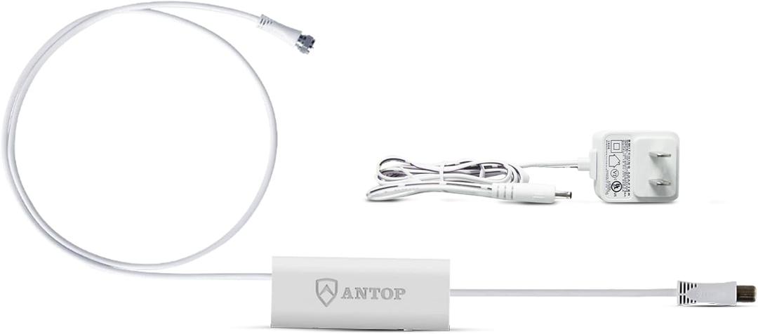 ANTOP Antenna Smartpass Amplifier TV Signal Booster with High Gain & Low Noise & Built-in 4G LTE Filter -3ft and 0.3ft Coaxial Cables, USB Power Adapter and 5ft USB Cable Included