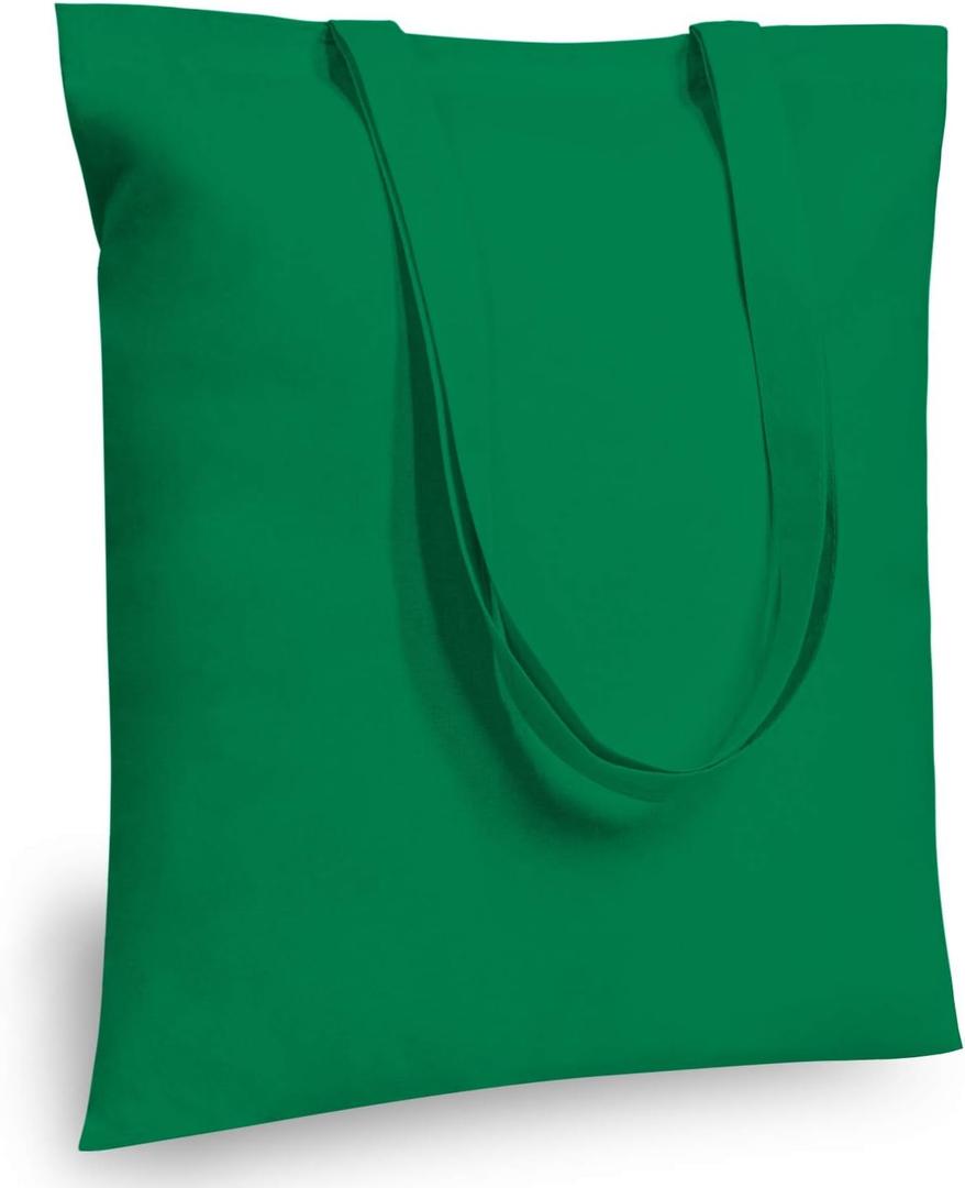 TOPDesign 24-Pack Economical 16"x15" Kelly Green Cotton Tote Bag, Lightweight Medium Reusable Grocery Shopping Cloth Bags, Suitable for DIY, Advertising, Promotion, Gift, Activity