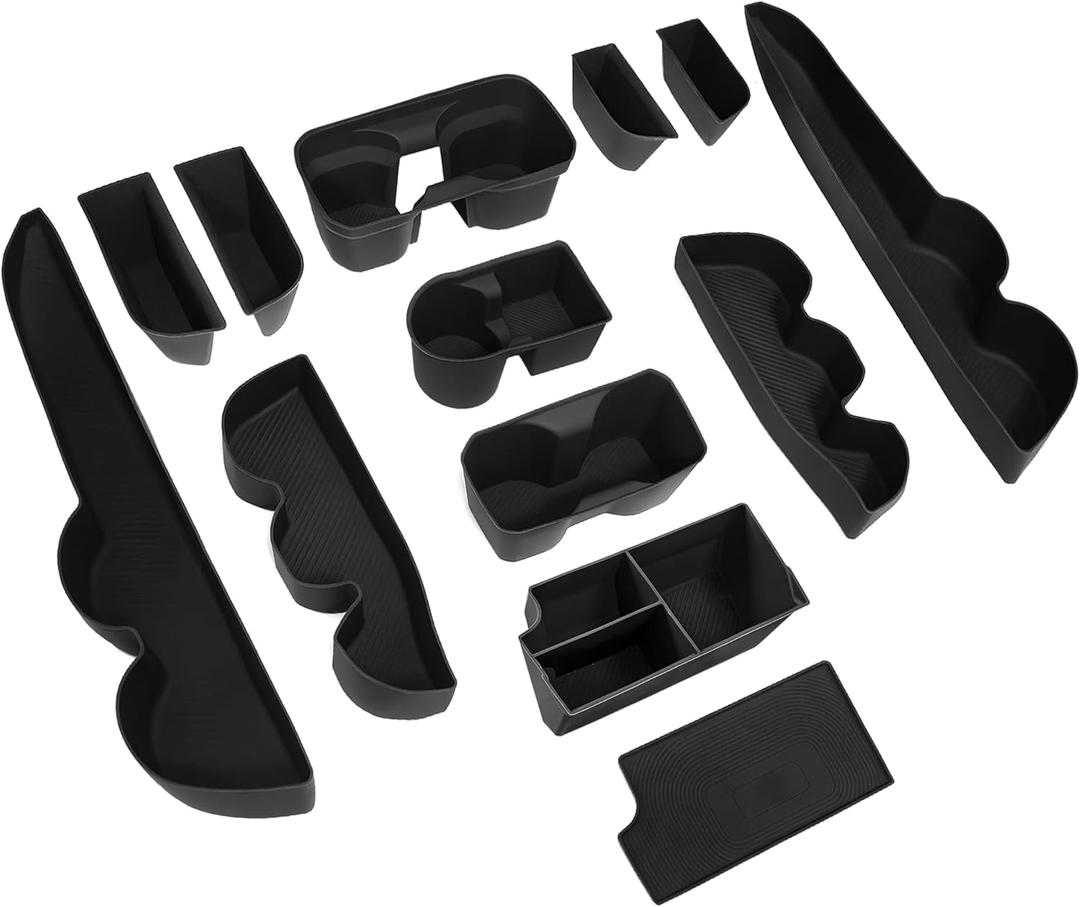 BGUCAR Interior Silicone Liner Insert Custom Fit for Tacoma 2016-2023, Silicone Organizer Tray for Tacoma Gen 3rd Crew Cab only - Fully Covered - for Tacoma Accessories (Black)