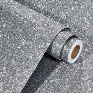 WESTICK Dark Silver Glitter Wallpaper 15.8"x394" Sparkle Glitter Contact Paper Self Adhesive Shiny Gray Silver Peel and Stick Wallpaper Decorative Sequin Wall Paper for Bedrooms Walls DIY Party Decor