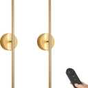 KARTOOSH Battery Operated Wall Sconces with Remote Control, Dimmable Wall Sconces Set of Two, 350Rotate, 3000K LED Gold Wireless Wall Light for Living Room, Bedroom, Hallway, 28.3 Inch (2 Pack)