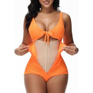 SHAPSHE Women's Tummy Control Swimsuit One Piece Slimming Bathing Suit Cutout Tie Knot Front Bikini Push Up Swimwear (Large, Orange)