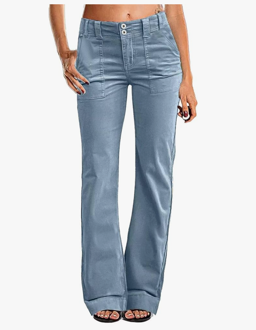 Flamingals Women's Wide Leg Pants for Women Mid Waist Dress Flare Straight Leg Corduroy Pants Workout Jeans Trendy Medium