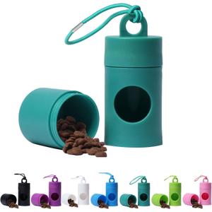 4 x Dog poop bag holder-2 in 1 Dog Waste Bag holder Comes with pet snack box for Leash Lightweight Pet Waste Bag DispenserEquipped with nylon rope and buckle (Excluding dog waste bag)(Black Green)