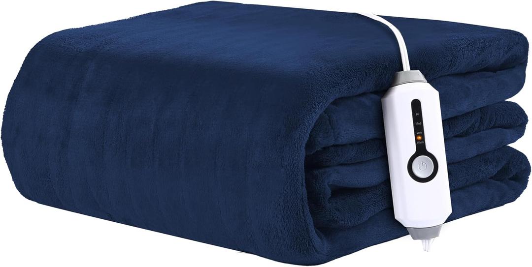 Electric Heated Blanket 72"x84" Full Size Coral Fleece - 4 Heat Settings & 10H Auto Shut Off for Safe Overnight Use, Fast Heating, Machine Washable for Bed, Couch, Office - Dark Dlue