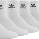 adidas Men's Athletic Moisture Wicking Cushioned Quarter-Cut TREFOIL Logo Socks 6-Pack/ 6-Pair (Shoe Size 6-12) WHITE