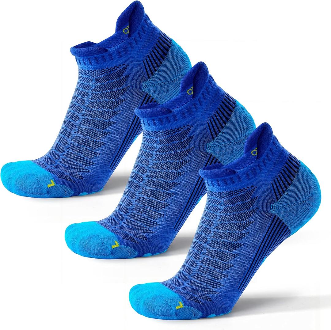 Coolmax Performance Ankle Running Socks 3 Pairs Cushion Padded Breathable Athletic Socks for Men Women (Large, Violet Blue)
