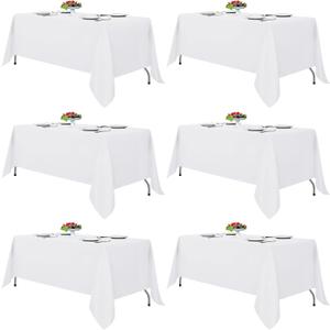 Fitable White Tablecloths for Rectangle Tables, 6 Pack - 70 x 120 Inches - Reusable and Washable Table Clothes for 6-8 Ft Tables, Polyester Fabric Table Covers for Wedding, Party, Banquet