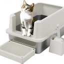 RIZZARI Stainless Litter Box Semi-Closed: Odorless, Large, Easy Clean
High Splash Guard / Non-Stick Steel Pan / 20L Capacity / Raised Step / Fits Any Room / Multi-Cat Use