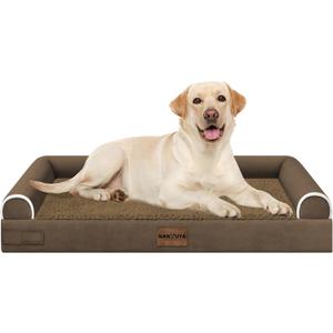 Large Dog Bed Orthopedic Washable: Beds Bolster XL Bed Large Big Dogs Egg Crate Foam Couch Sofa Waterproof with Removable Cover - Dark Coffee