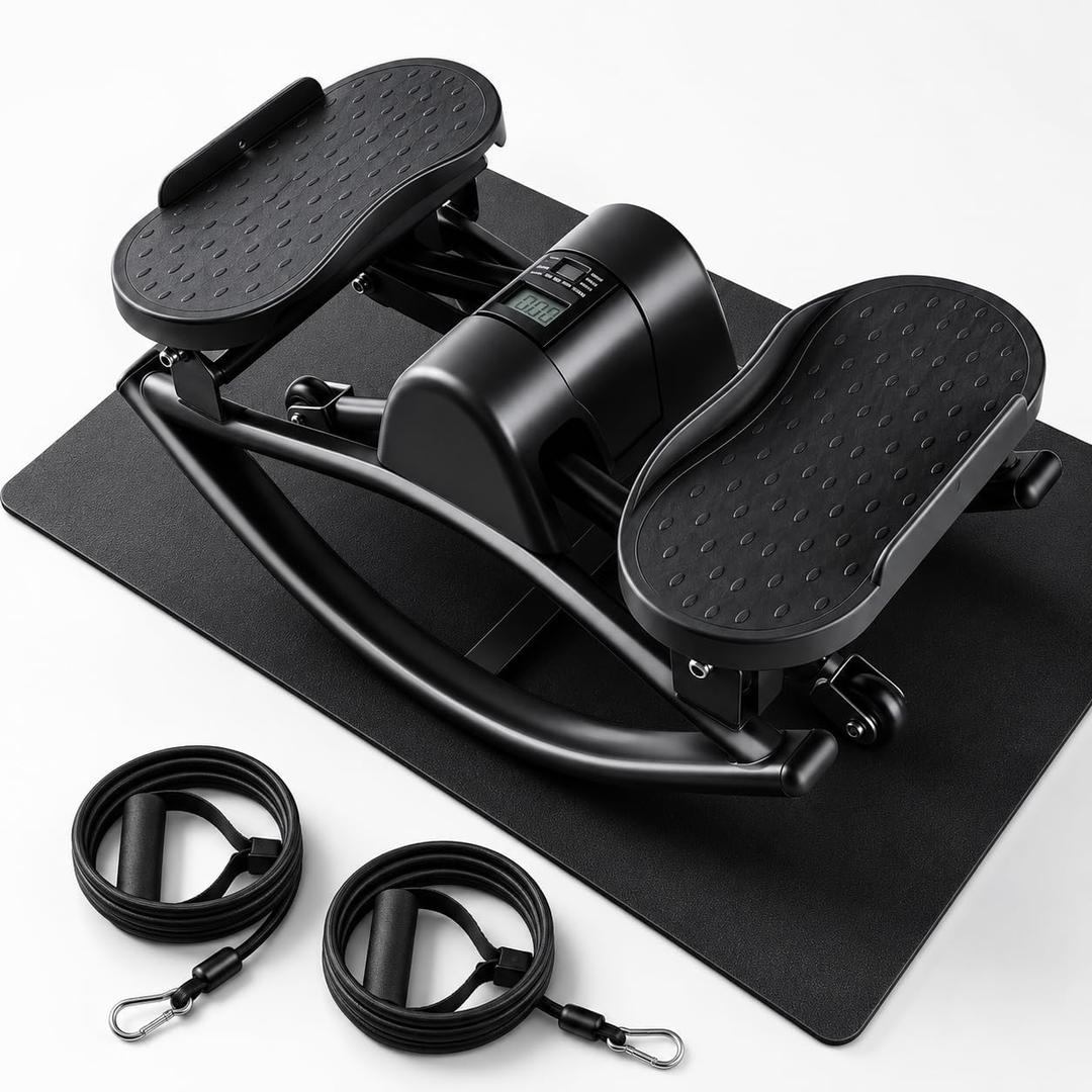 Rock Stepper for Exercise at Home, Rocking Stepper Side to Side with Resistance Bands & Digital Display, 300 LBS Capacity Full Body Workout Low-Impact Knee-Friendly Anti-Slip Side Stepper