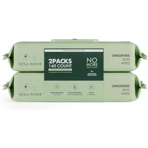 Nina Woof Dog Wipes  Fragrance-Free, Alcohol-Free, Hypoallergenic Pet Grooming Wipes with Aloe Vera, Biodegradable, for Dogs & Cats: Paws, Face, Ears & Butt  2-Pack (140 Count)