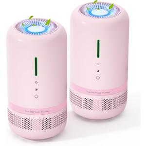 Air Purifiers for Home,HEPA Air Purifier for Room up to 960ft,Air Purifiers for Odor,Dust,Quiet Air Cleaner for Office,Living Room,Bedroom,Type-C Charging,Included Adapter,Pink 2 Pack
