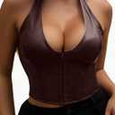 Avanova Women Leather Halter Corset Bustier Tops Sexy Going Out Crop Tank Tops (XS)
