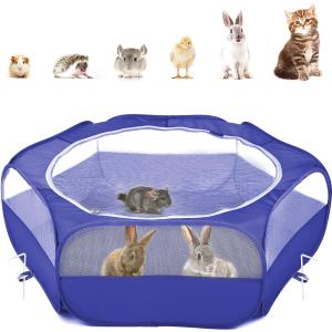 Pawaboo Small Animals Playpen, Waterproof Small Pet Cage Tent with Zippered Cover, Portable Outdoor Yard Fence with 3 Metal Rod for Chick/Kitten/Puppy/Guinea Pig/Rabbits/Hamster/Chinchillas,Indigo