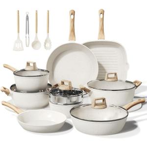 24 Pcs Pots and Pans Set Non Stick Ceramic Cookware Set,Healthy Non Toxic Kitchen Cookware Sets with Large Capacity,Induction Compatible,PFAS/PTFE/PFOA/PFOS Free,Cream White
