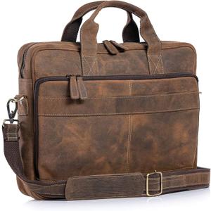 Leather briefcase 18 Inch Laptop Messenger Bags for Men and Women Best Office briefcase Satchel Bag, Large