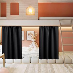 RYB HOME Basement Bathroom Kitchen Cafe Blackout Privacy Curtains, Short Insulating Light UV Heat Blocking Privacy Curtain Tiers for Laundry Room, Width 34 by Length 30, Black, 2 Panels