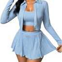 SOLY HUX Women's Tennis Mini Skirt Sets 3 Piece Skirt with Shorts Underneath Rave Sexy Club Outfits Skort Sets XL