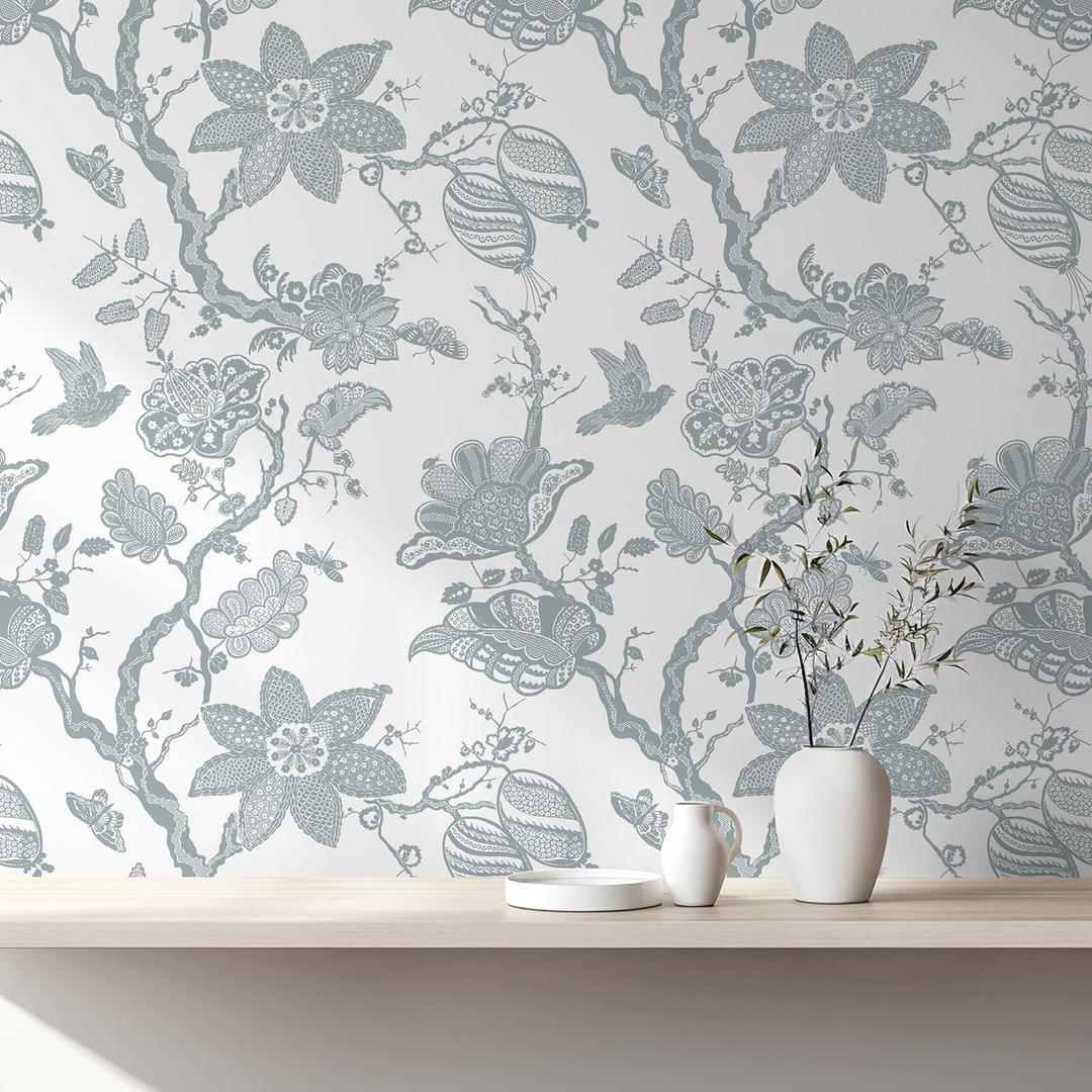 3 x Peel and Stick Wallpaper Floral Wall Paper Modern Contact Paper Boho Bedroom Bathroom Wallpaper Peel and Stick Blue and White Removable Self-Adhesive Wall Decor Vinyl Roll 17.3" x 118"