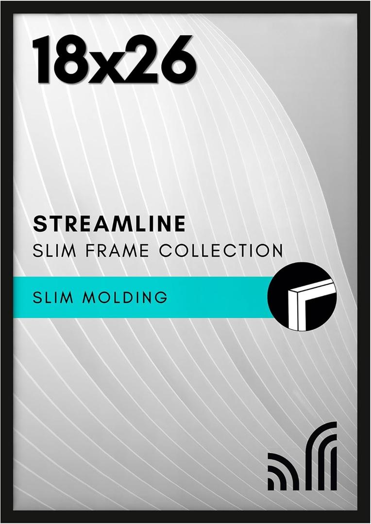 Americanflat 18x26 Poster Frame with Polished Plexiglass - Streamline Collection - Thin Border Picture Frame for Wall Display - Hanging Hardware Included - Black