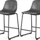 Rfiver Pu Faux Leather Bar Stools Set of 2, Industrial Pub Barstools with Back and Footrest, Modern Armless Bar Height Stool Chairs (Grey, 24" Counter Chair x2)
